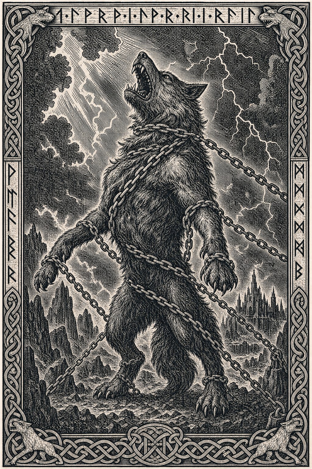 Fenrir — Saga Woodcut